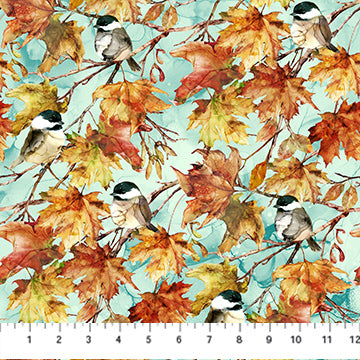 Autumn Leaves Birds Turquoise Multi DP28057-62